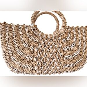 Woven Straw Top Handle Bag Natural Raffia Summer Beach Handbag